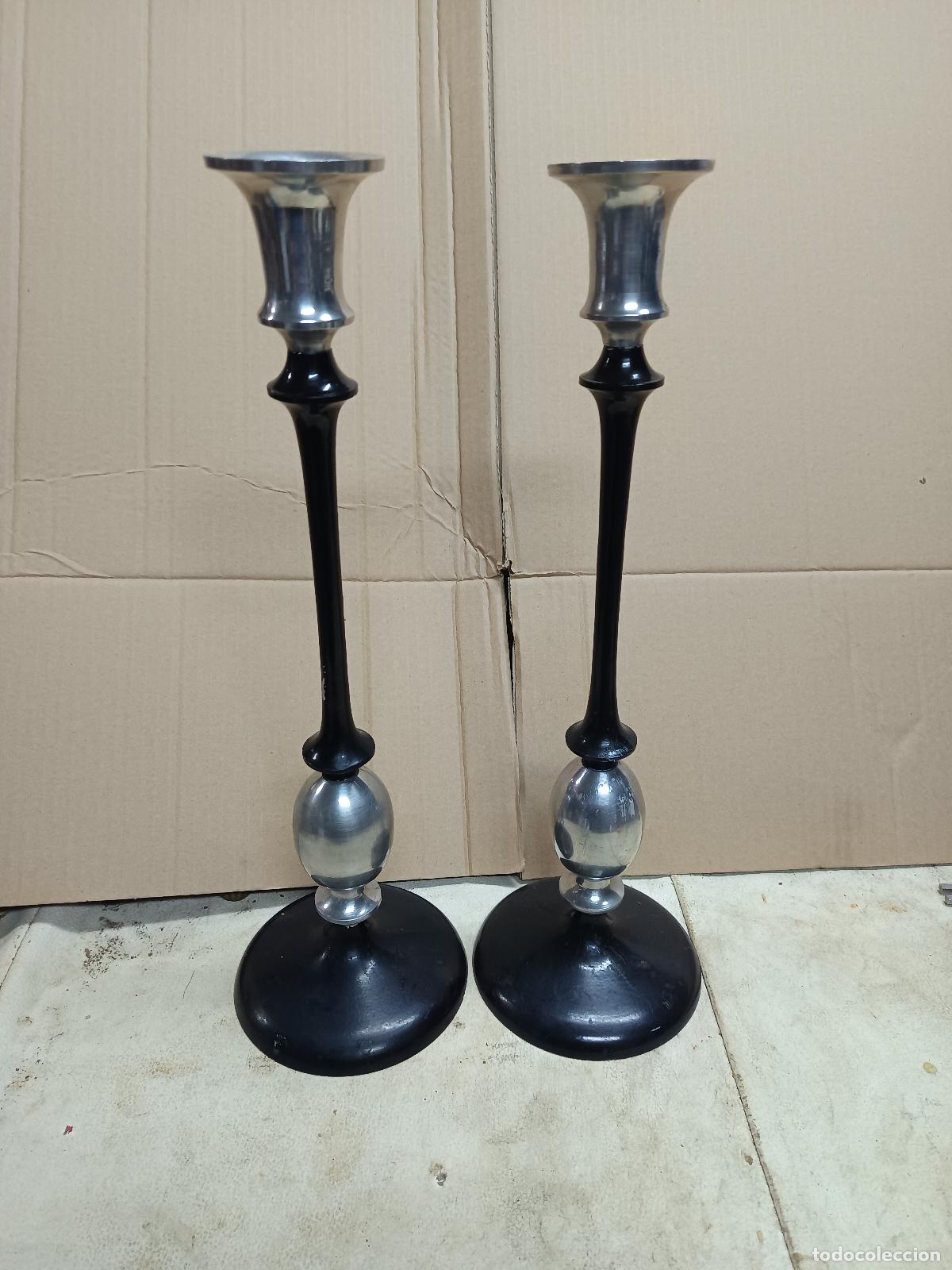Vintage: PAREJA DE CANDELABROS DE ALUMINIO, 40 CM. DE ALTURA, DECORACION VINTAGE