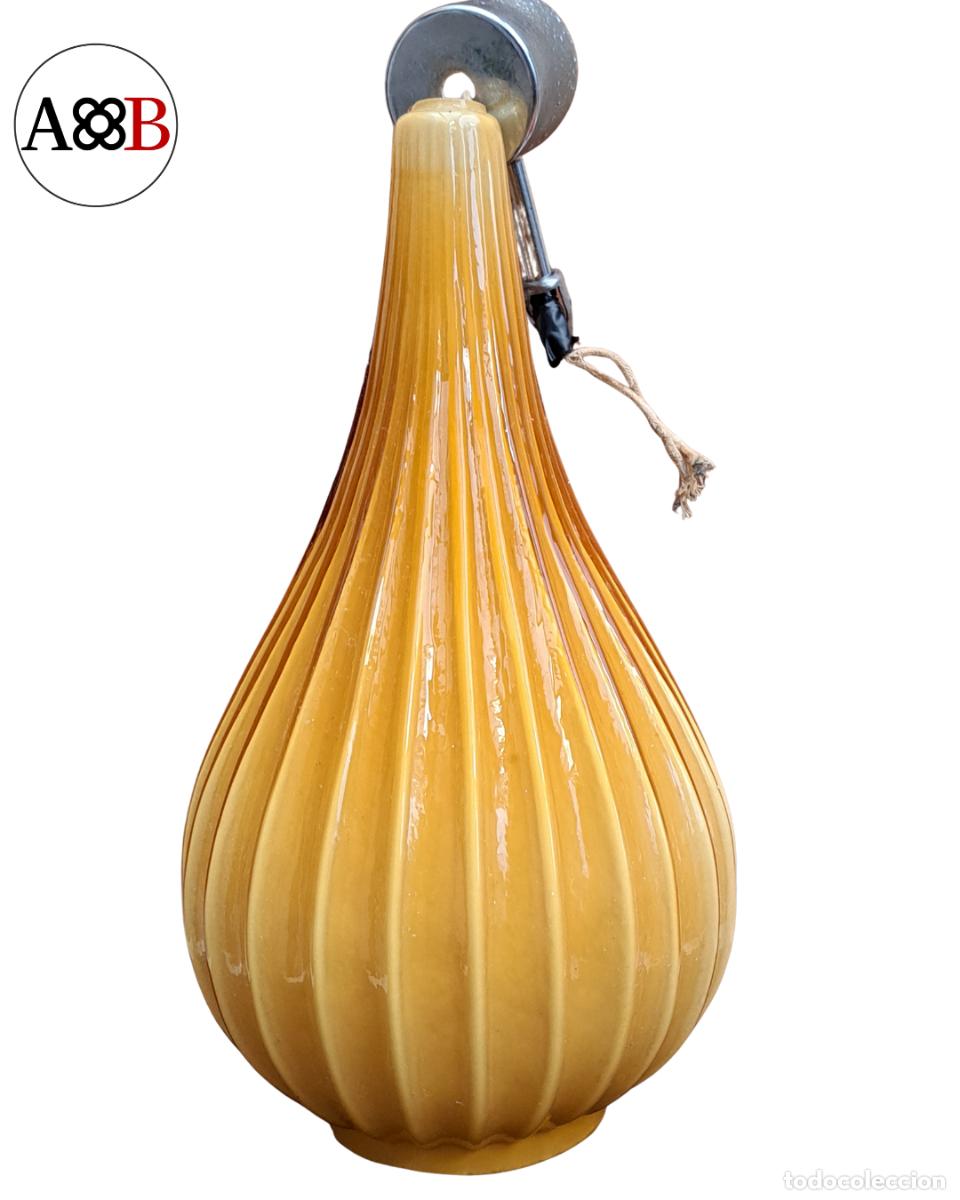 Vintage: L&aacute;mpara de techo vidrio amarillo acanalado estilo a&ntilde;os 70