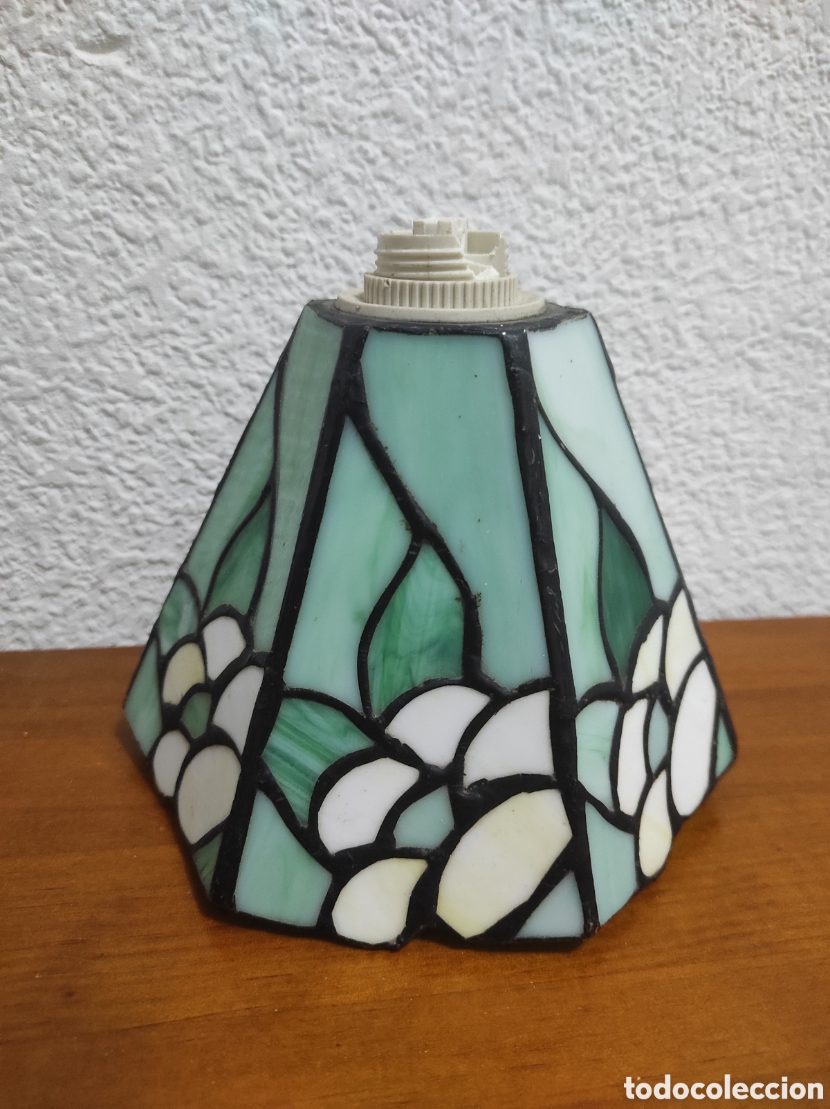 Vintage: L&aacute;mpara estilo Tiffany de cristal flores verde y blanco