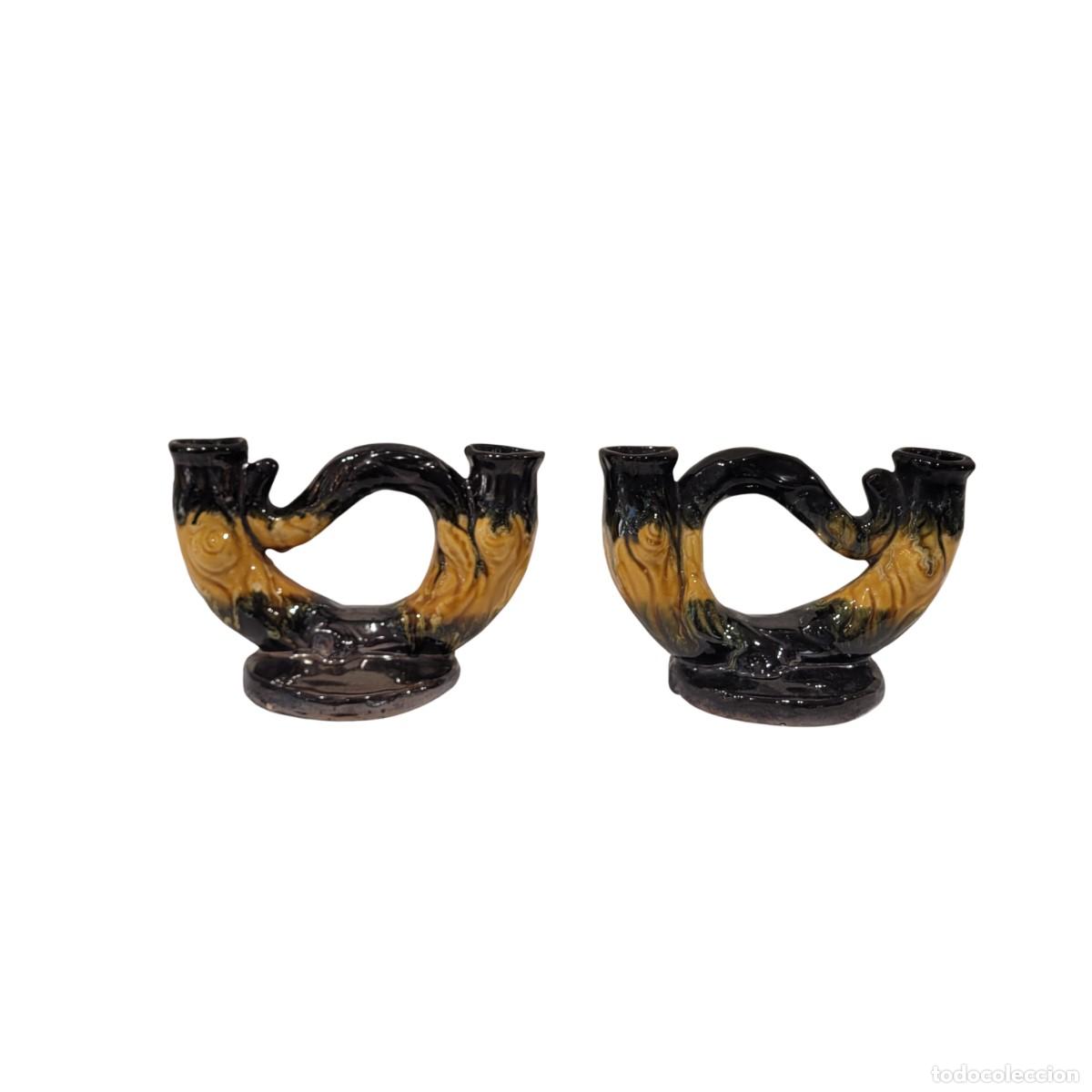 Vintage: Pareja Candelabros / Portavelas, Cer&aacute;mica de Vallauris, siglo XX &ndash; Francia