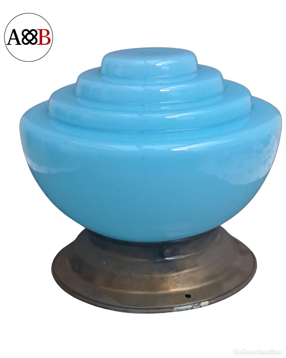 Vintage: L&aacute;mpara de Techo Plaf&oacute;n Vintage - Azul Cielo - Dise&ntilde;o Pagoda/Colmena - A&ntilde;os 70