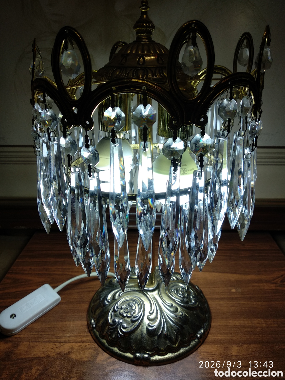 Vintage: Lampara de mesa estilo vintage lat&oacute;n dorado