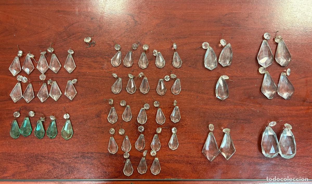 Vintage: LOTE DE 48 LAGRIMAS DE CRISTA LAMPARAS ANTIGUAS DE VARIAS MEDIDAS
