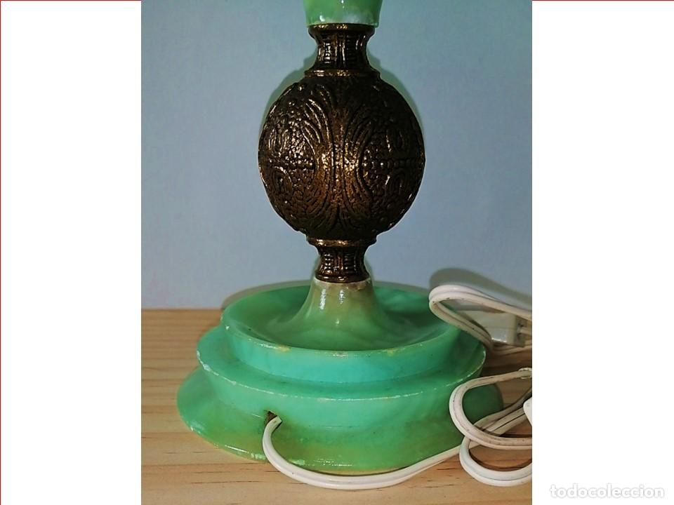 Vintage: JARR&Oacute;N Y L&Aacute;MPARA DE ALABASTRO VERDE - Foto 6