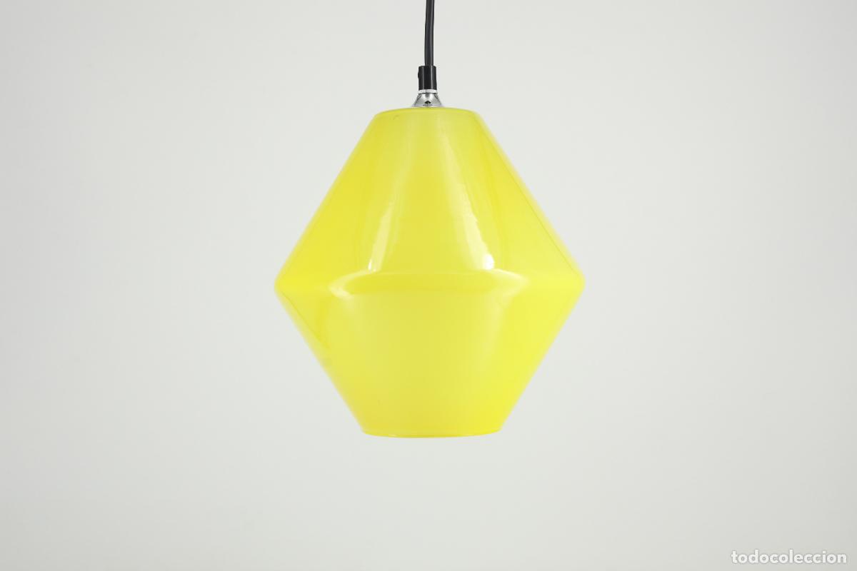 Vintage: lampara techo cristal amarillo opalina vintage retro Espa&ntilde;a a&ntilde;os 60