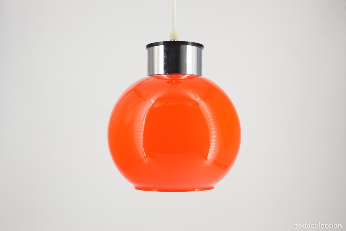 Vintage: lampara techo cristal naranja opalina vintage retro Espa&ntilde;a a&ntilde;os 60