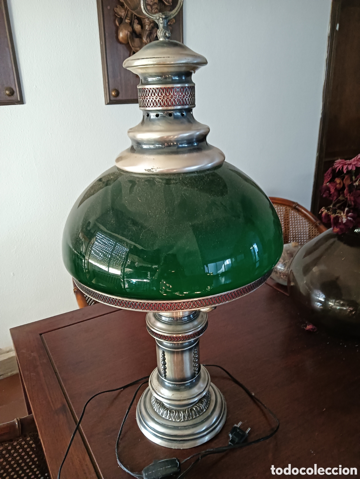 Vintage: Antigua l&aacute;mpara de escritorio de opalina