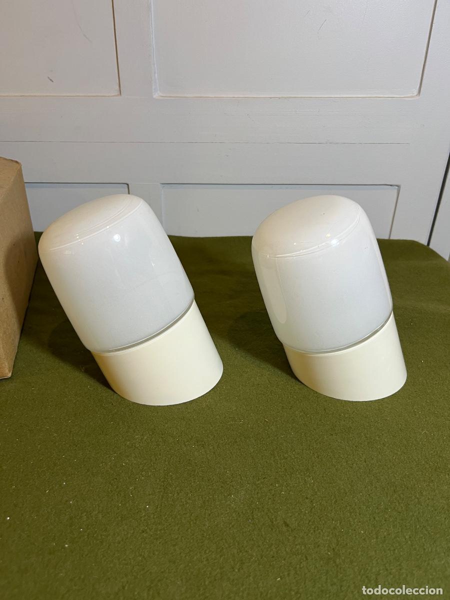 Vintage: Pareja de apliques pared estilo Lisilux Wilhelm Wagenfeld cristal opal blanco dise&ntilde;o Bauhaus vintage
