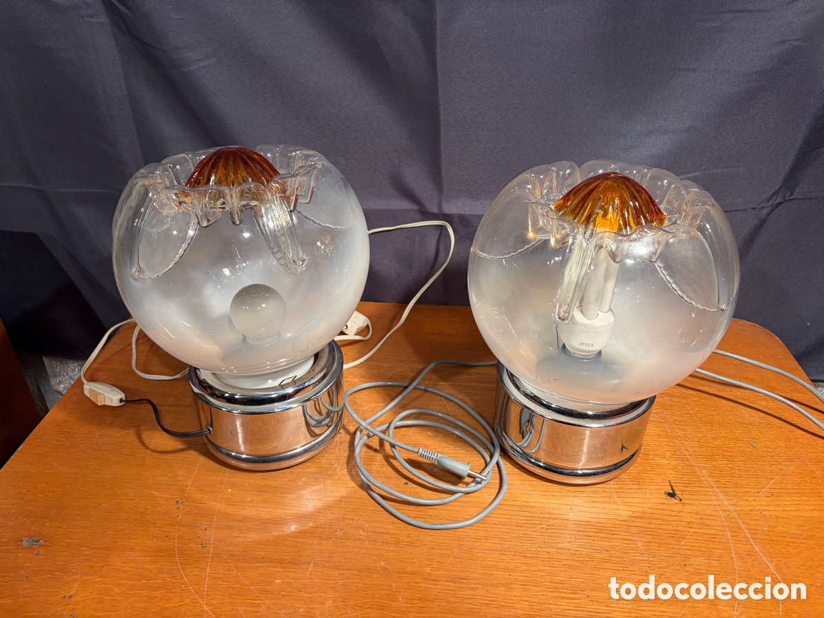 Vintage: PAREJA LAMPARAS DE MESA ITALIANAS CRISTAL MURANO T MAZZEGA.
