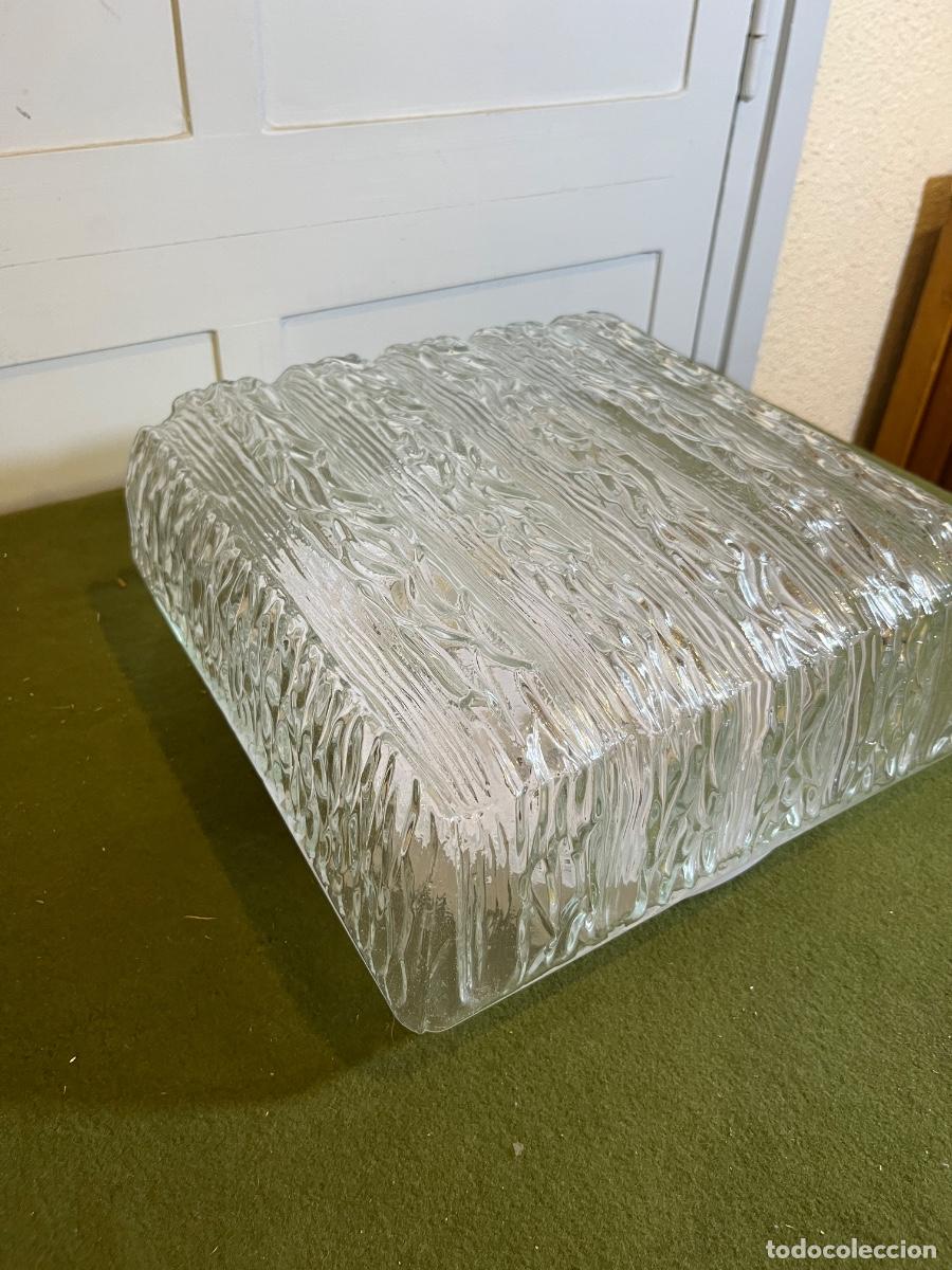 Vintage: Plaf&oacute;n Vintage Cristal Texturizado Efecto Hielo 30x30 cm &ndash; Aplique Techo Pared Mid Century Brutalist