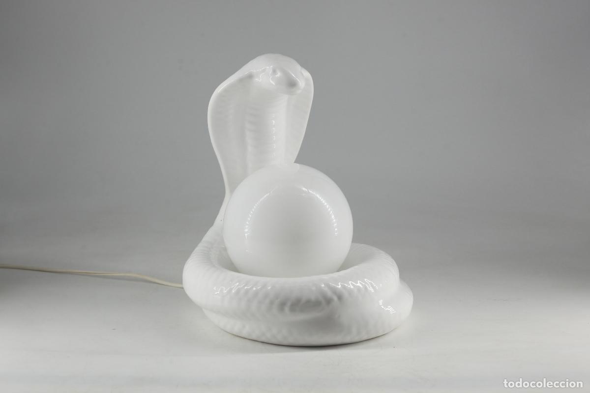 Vintage: lampara sobremesa vintage ceramica blanco cobra serpiente globo opalina a&ntilde;os 80