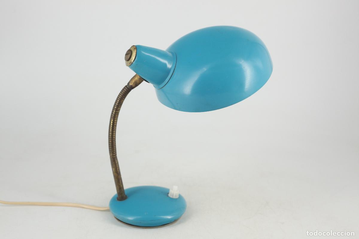 Vintage: l&aacute;mpara flexo sobremesa Luxus metal lacado azul vintage retro Espa&ntilde;a a&ntilde;os 60