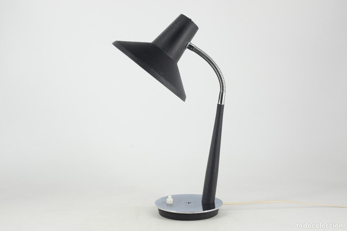 Vintage: l&aacute;mpara flexo sobremesa metal lacado negro vintage retro Espa&ntilde;a a&ntilde;os 60