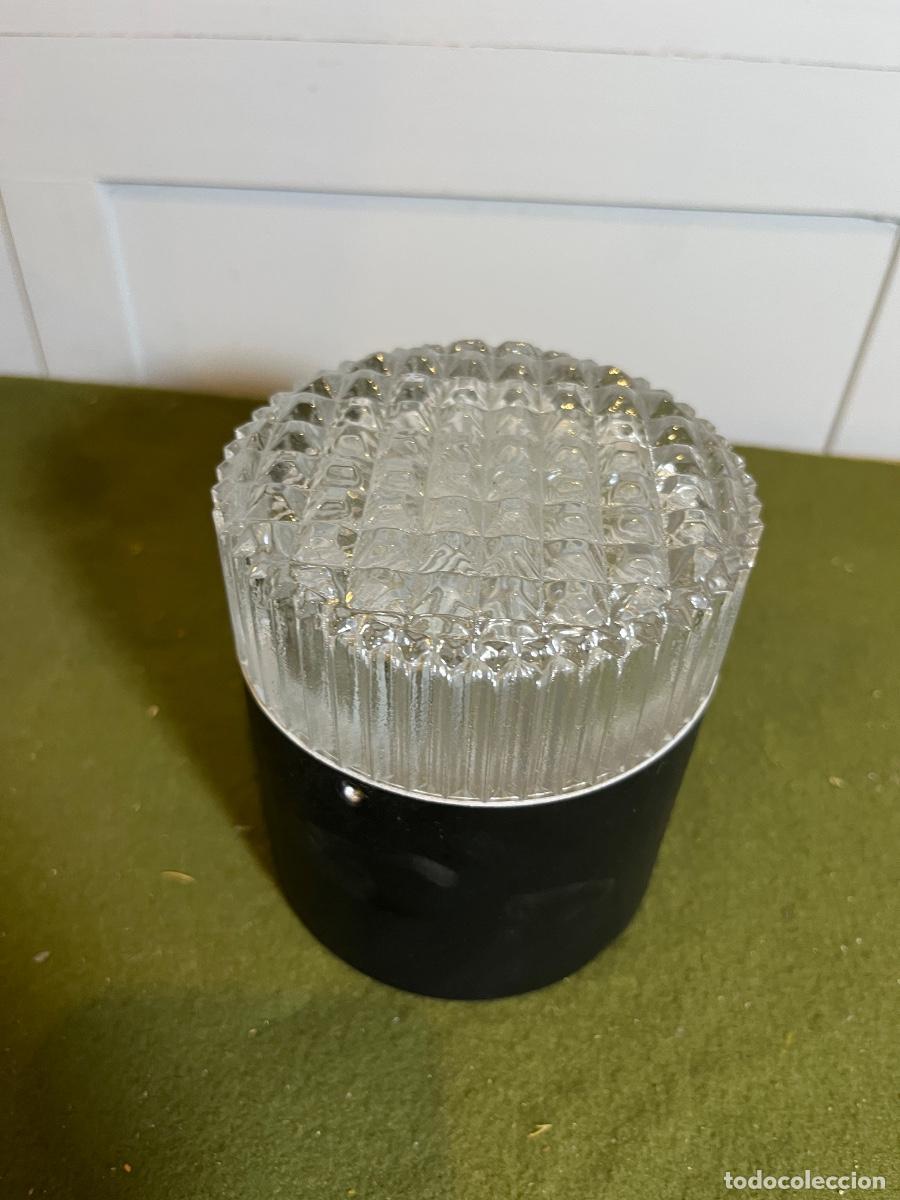 Vintage: Plaf&oacute;n vintage negro con cristal prensado tipo gofre &Oslash;11 cm &ndash; Aplique techo o pared Space Age a&ntilde;os 7