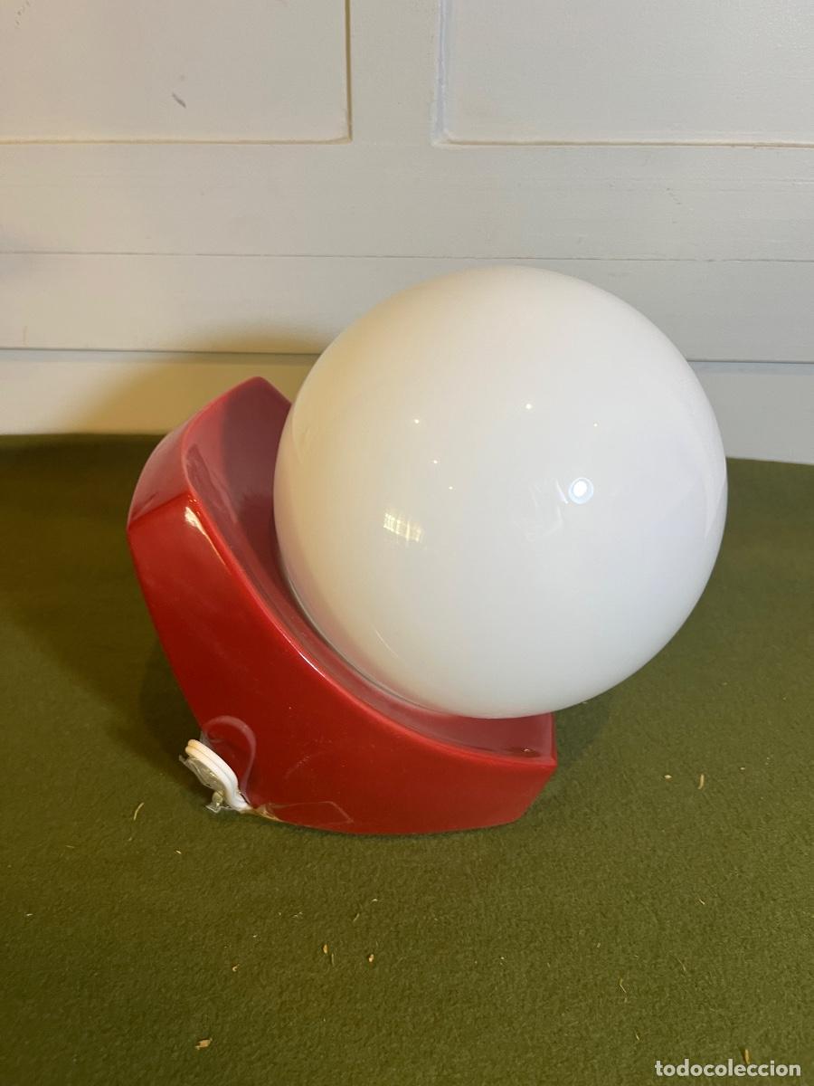 Vintage: Aplique o l&aacute;mpara de mesa Luxus original cer&aacute;mica roja y globo opalino Space Age a&ntilde;os 70 con caja or