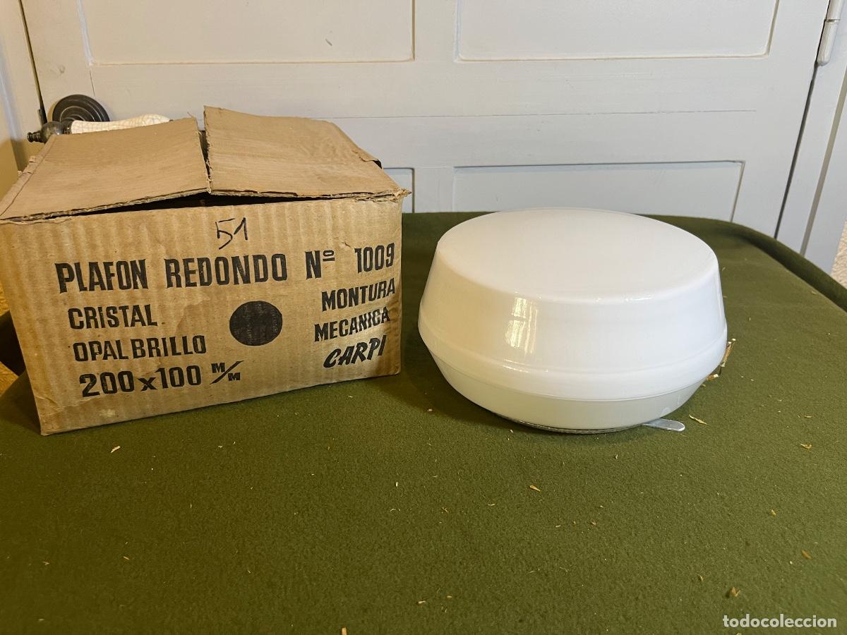 Vintage: Plaf&oacute;n redondo CARPI original cristal opal brillo con caja NOS l&aacute;mpara de techo o pared vintage a&ntilde;os