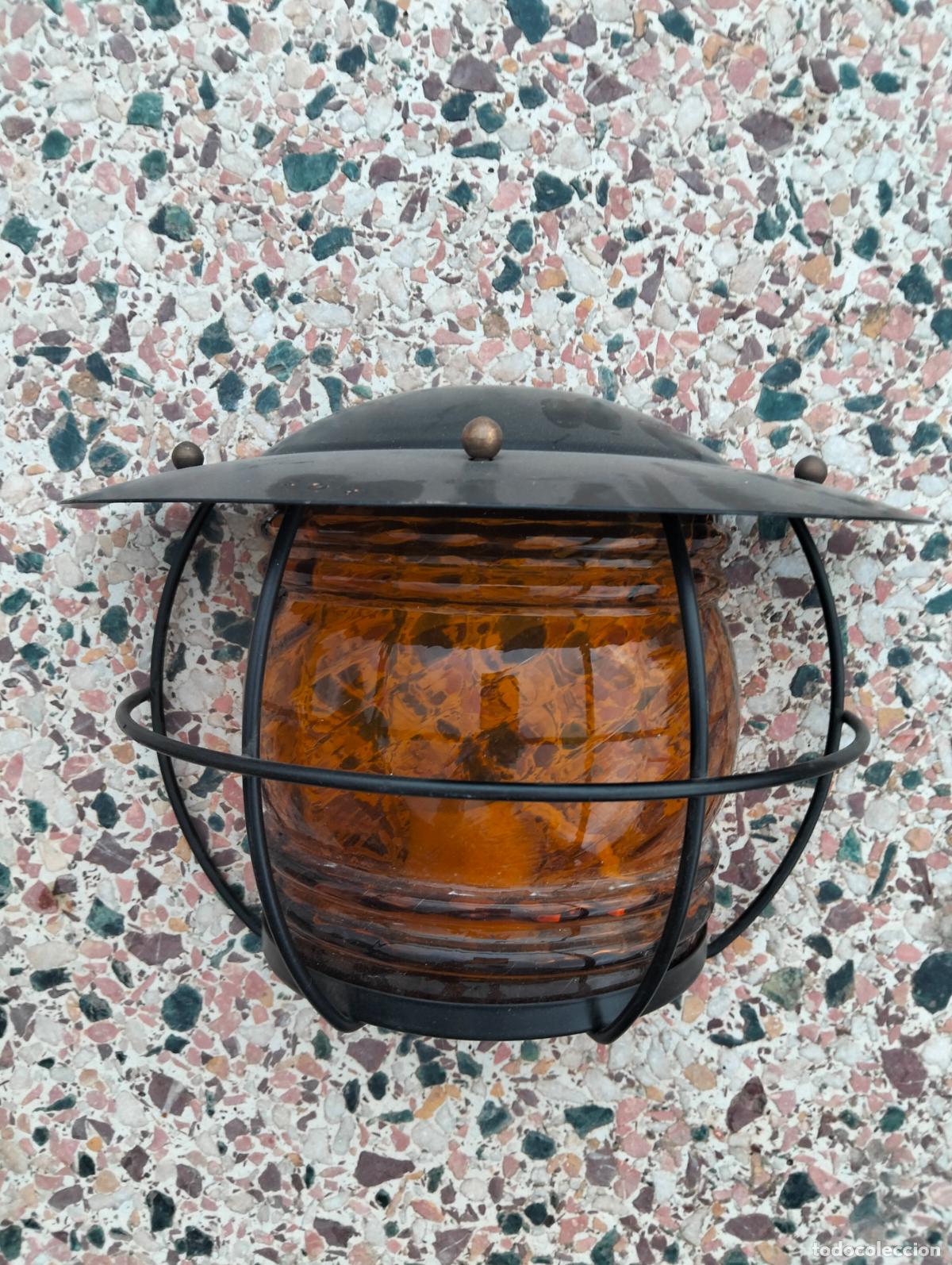Vintage: Farole farola aplique de pared l&aacute;mparas vintage jard&iacute;n metal negro cristal &aacute;mbar a&ntilde;os 70