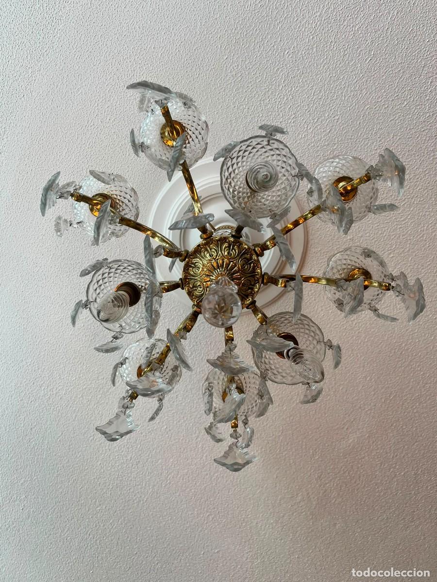 Vintage: L&aacute;mpara ara&ntilde;a vintage con cristal tallado y metal dorado &ndash; a&ntilde;os 50/70
