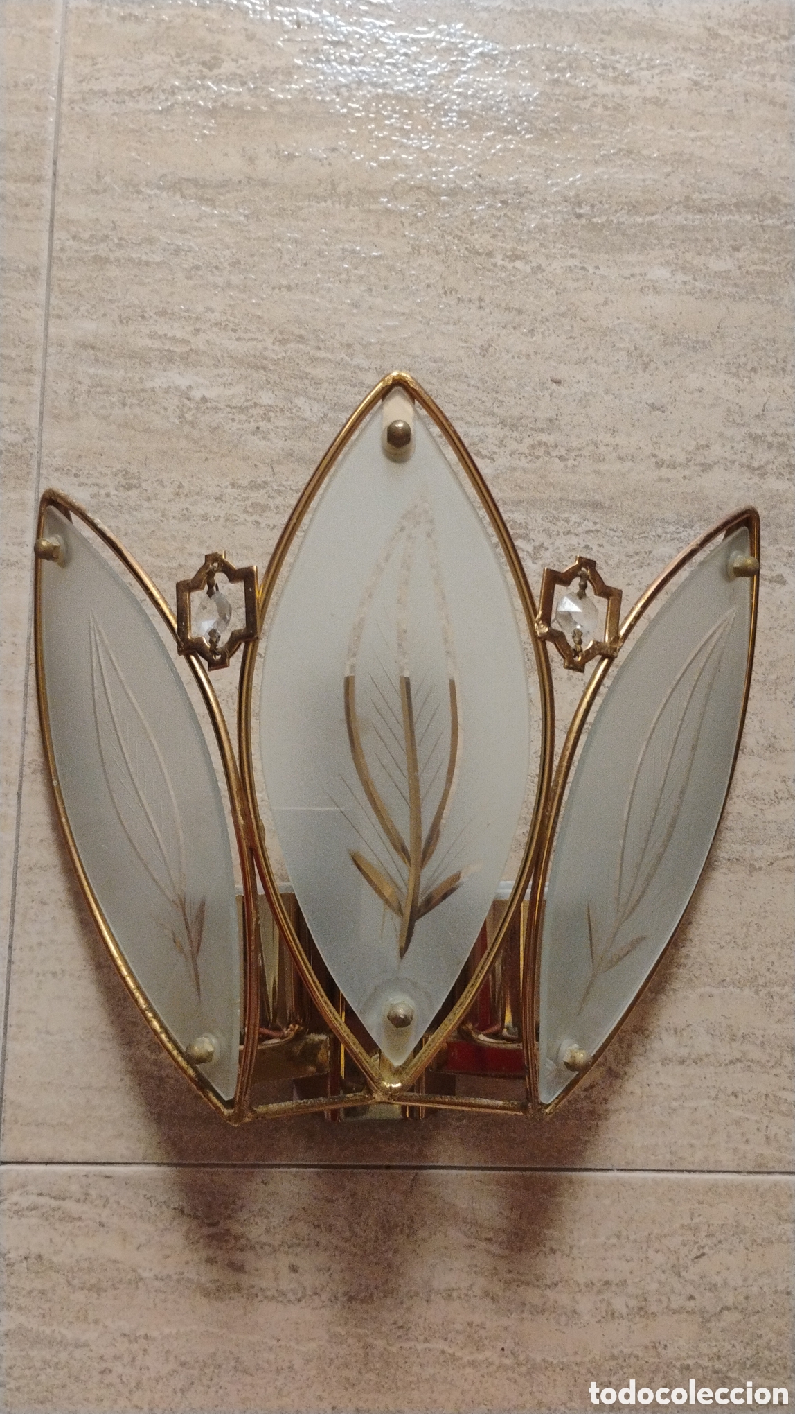 Vintage: Aplic de paret vidre, daurat i fulles