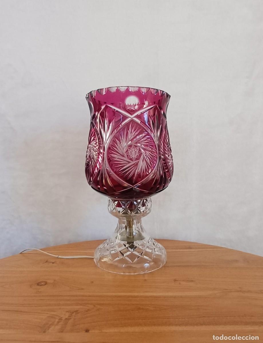 Vintage: L&aacute;mpara de mesa de cristal tallado