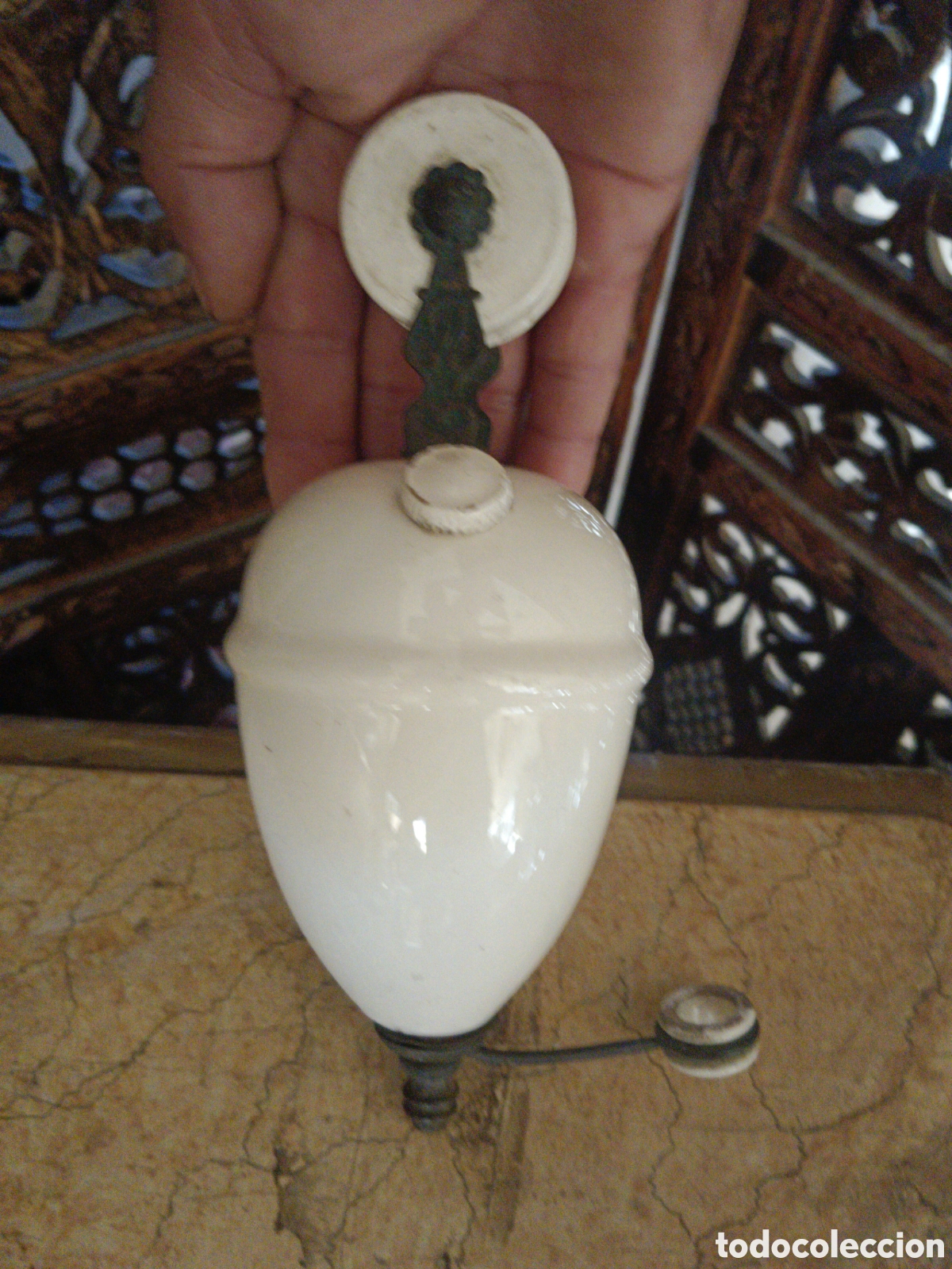 Vintage: Preciosa pesa de Lampara en porcelana y bronce
