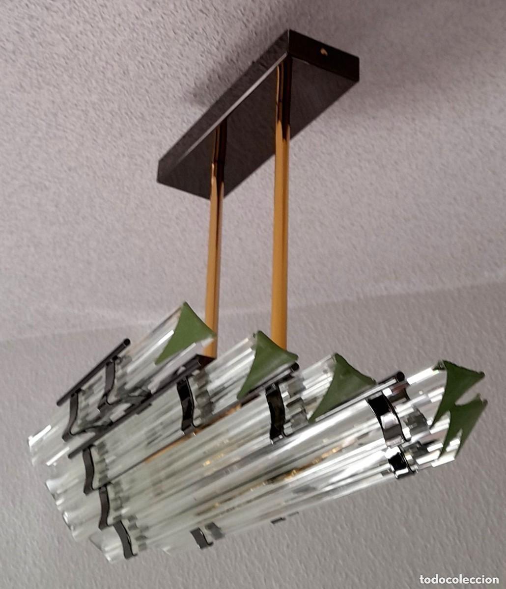 Vintage: L&aacute;mpara vintage de techo Mid Century cristal y metal estilo Bakalowits Viena funciona