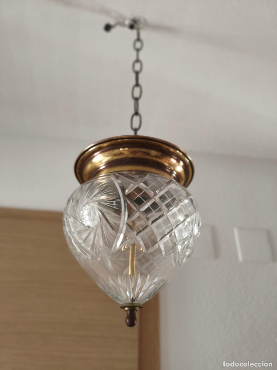 Vintage: LAMPARA GLOBO TECHO VINTAGE. CRISTAL AL PLOMO TALLADO A MANO. ESTILO BOHEMIA.