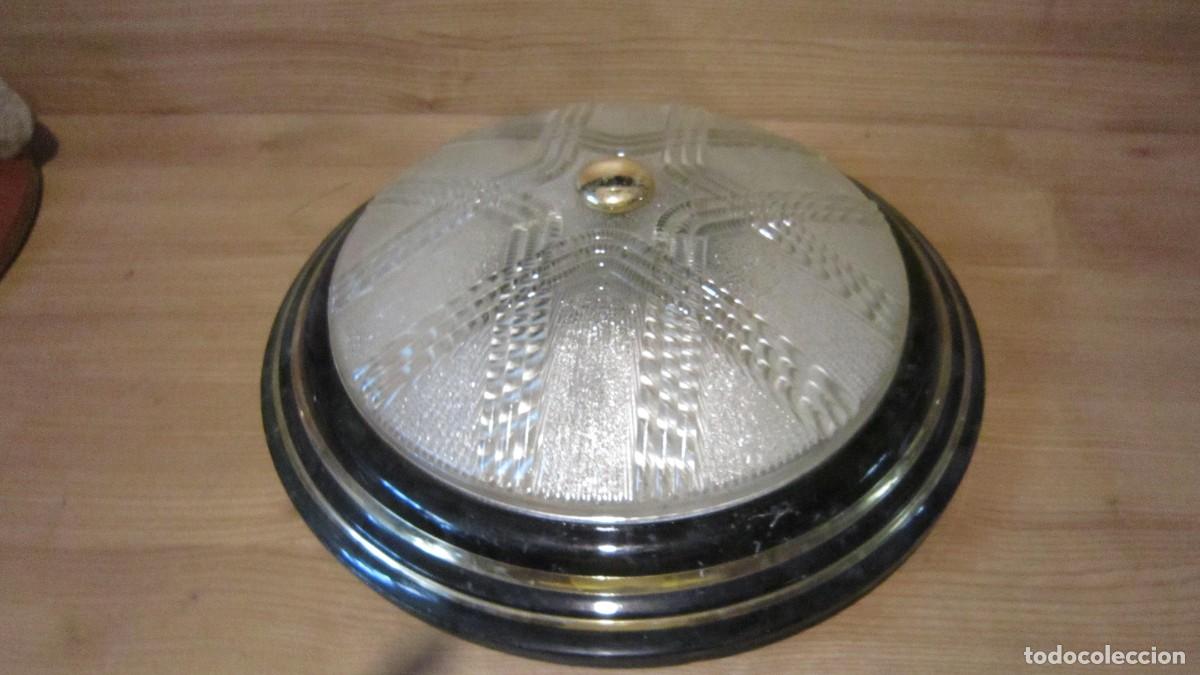 Vintage: PLAFON LUZ TECHO DE HIERRO Y CRISTAL A&Ntilde;OS 1980