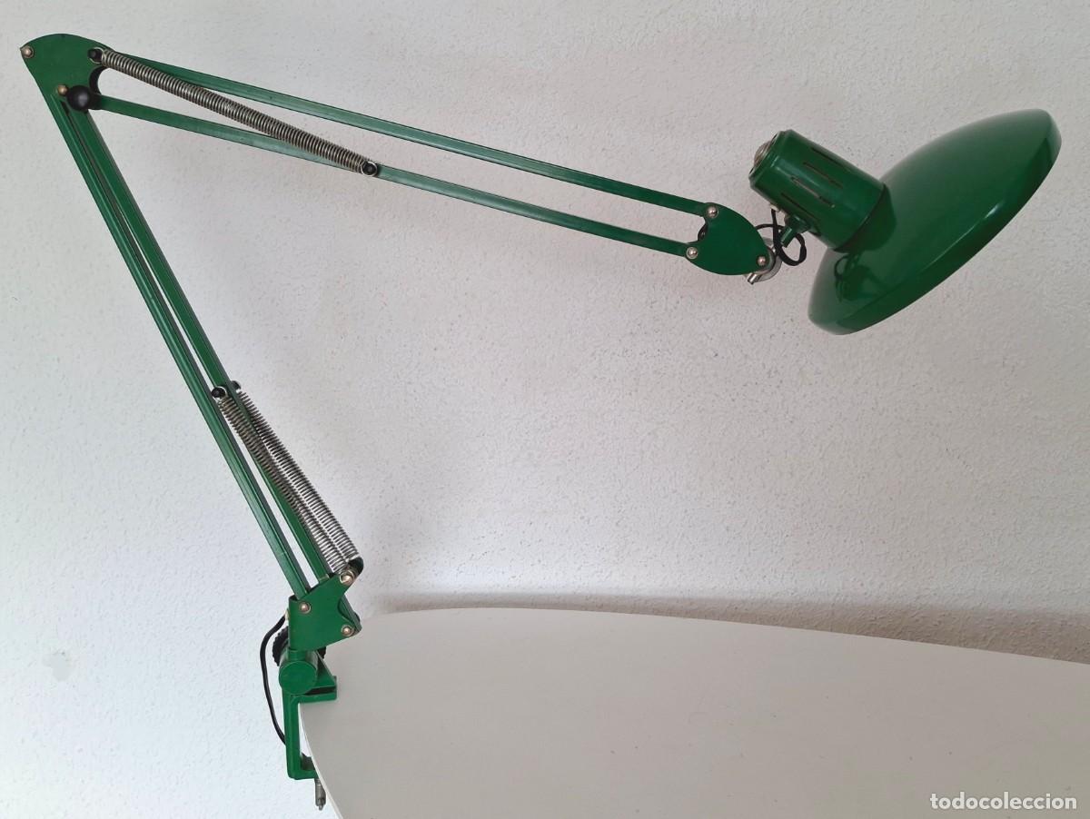 Vintage: Gran l&aacute;mpara arquitecto flexo Fase Faro vintage pinza original metal verde 95cm altura funciona