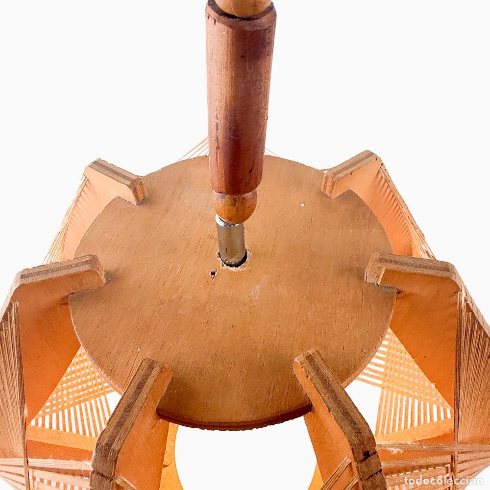 Vintage: L&aacute;mpara de madera y rafia, 1970s - Foto 6