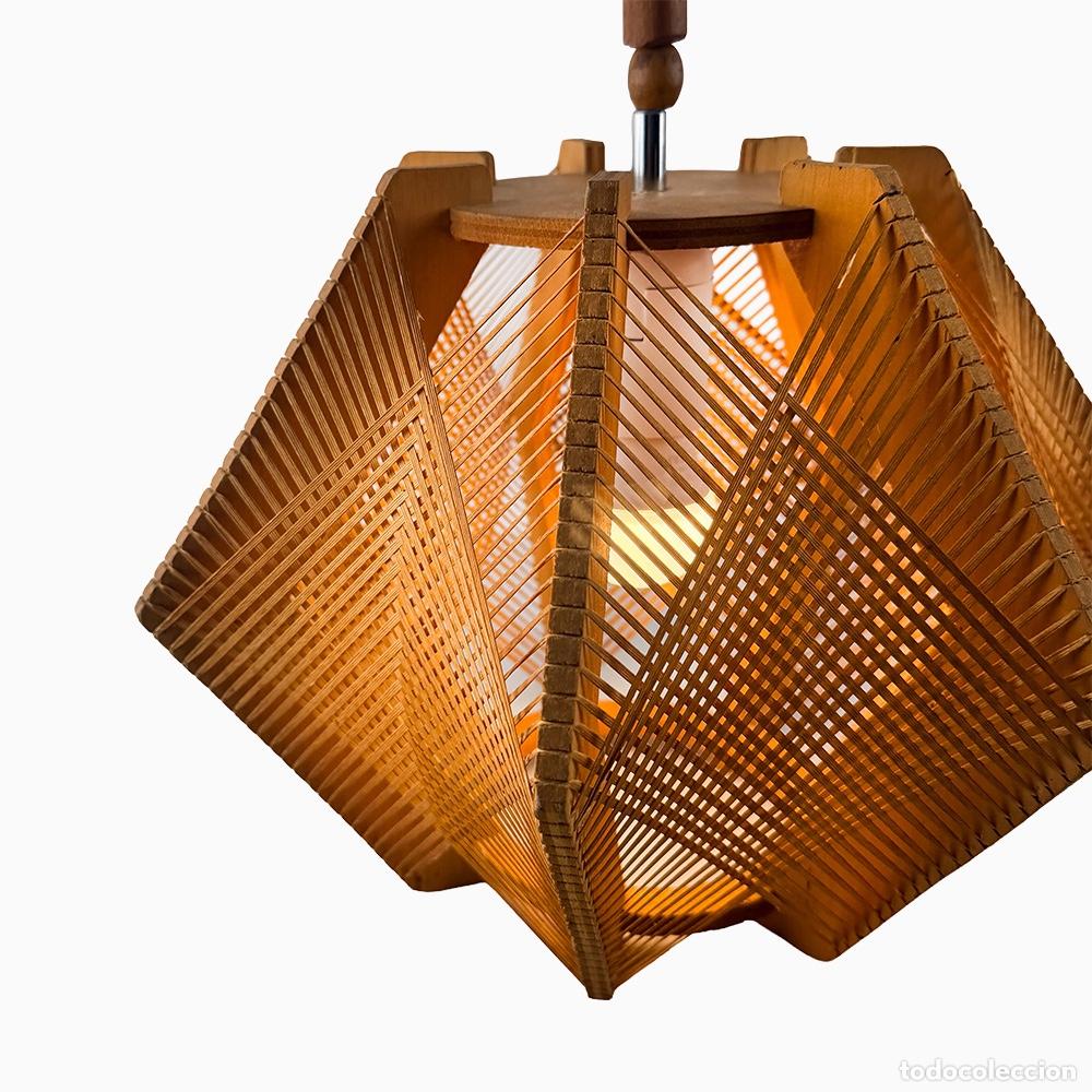 Vintage: L&aacute;mpara de madera y rafia, 1970s - Foto 8