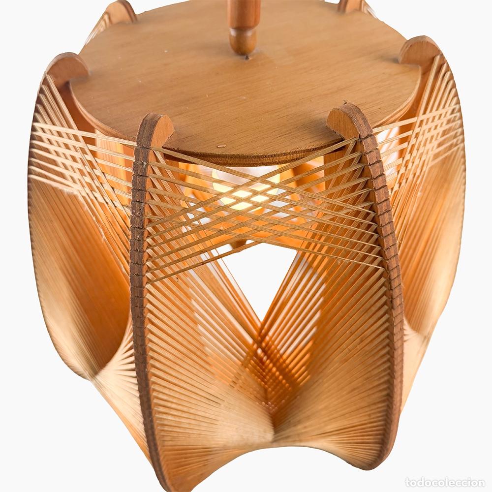 Vintage: L&aacute;mpara de madera y rafia, 1970s - Foto 6