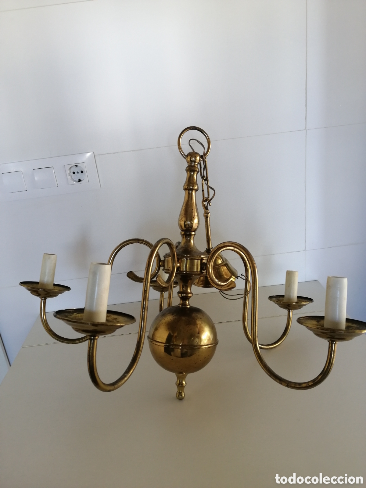 Vintage: L&Aacute;MPARA DE TECHO DE LAT&Oacute;N DE 5 BRAZOS ESTILO HOLAND&Eacute;S
