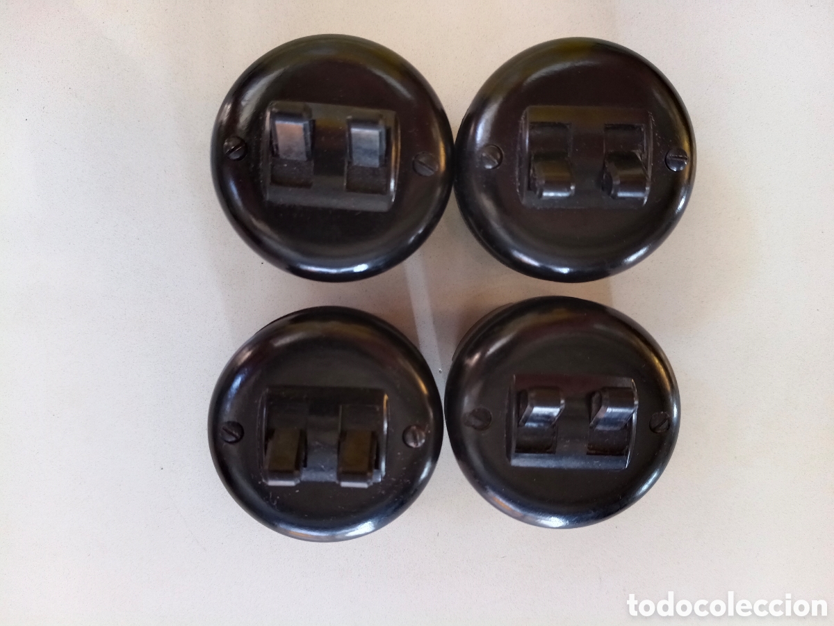 Vintage: 4 INTERRUPTORES DOBLES BAQUELITA A&Ntilde;OS 50 // STOCK SIN USAR NEGRO VINTAGE MID CENTURY MODERN ART DECO
