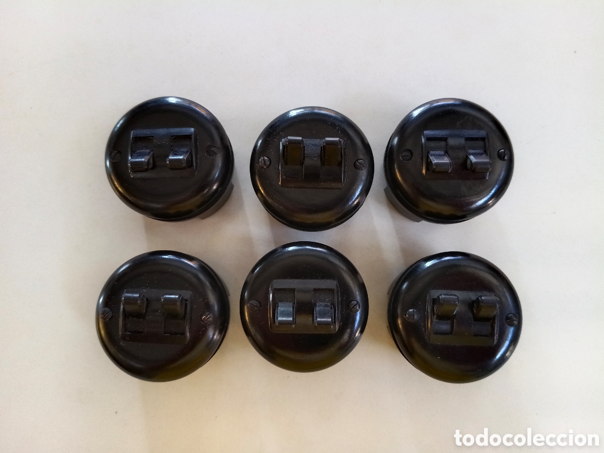 Vintage: 6 INTERRUPTORES DOBLES BAQUELITA A&Ntilde;OS 50 / NOS ANTIGUO STOCK VINTAGE MID CENTURY MODERN ART DECO