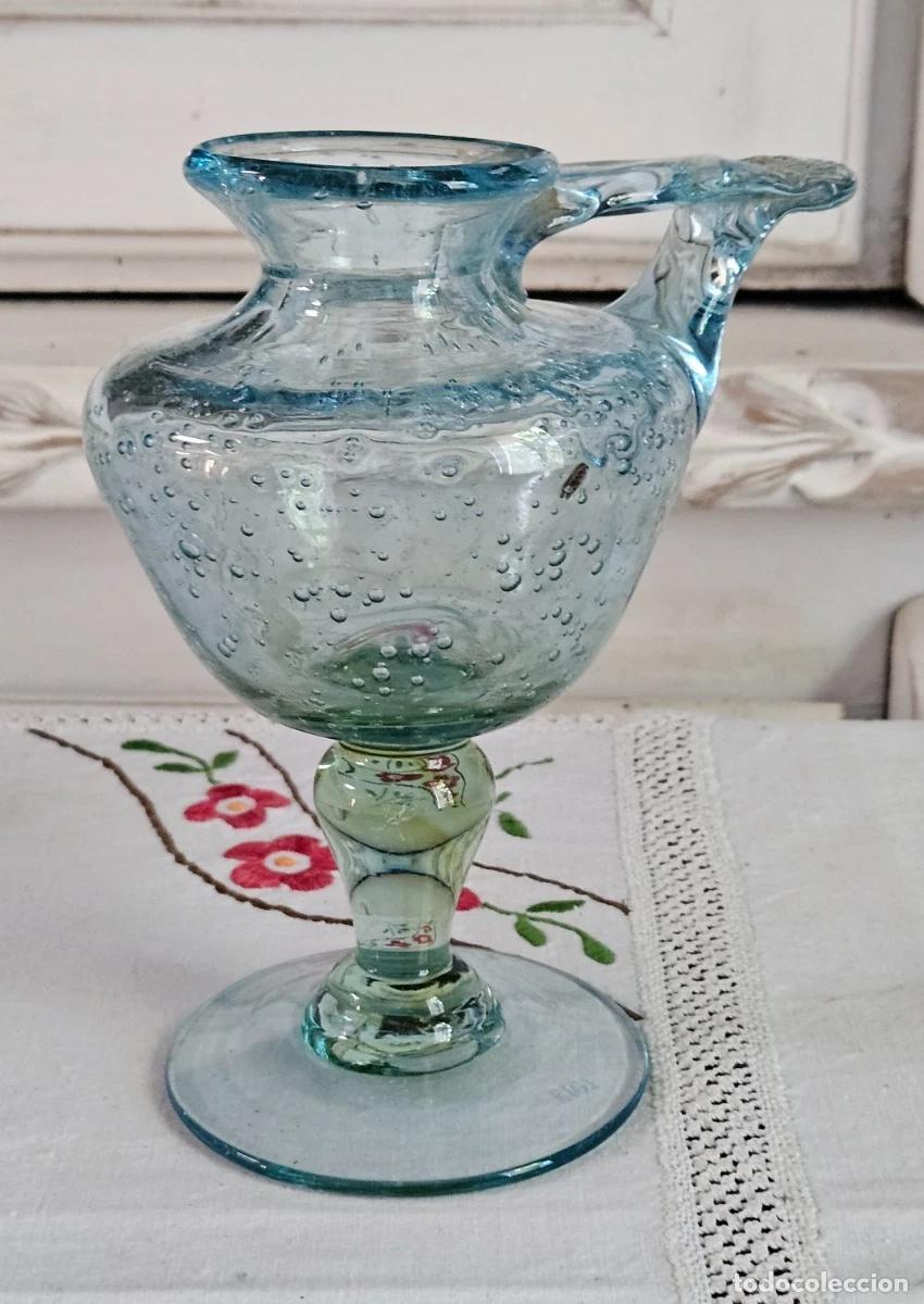 Vintage: VERRERIE DE BIOT LAMPE A HUILLE EN VERRE BLEU SOUFFLE BULL&Eacute; BEL ETAT