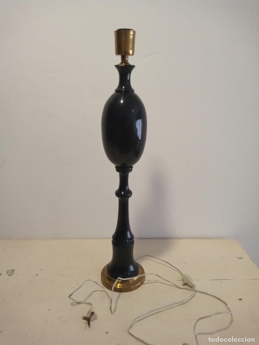 Vintage: LAMPARA MESA VINTAGE MADERA LACADA NEGRA 65CM