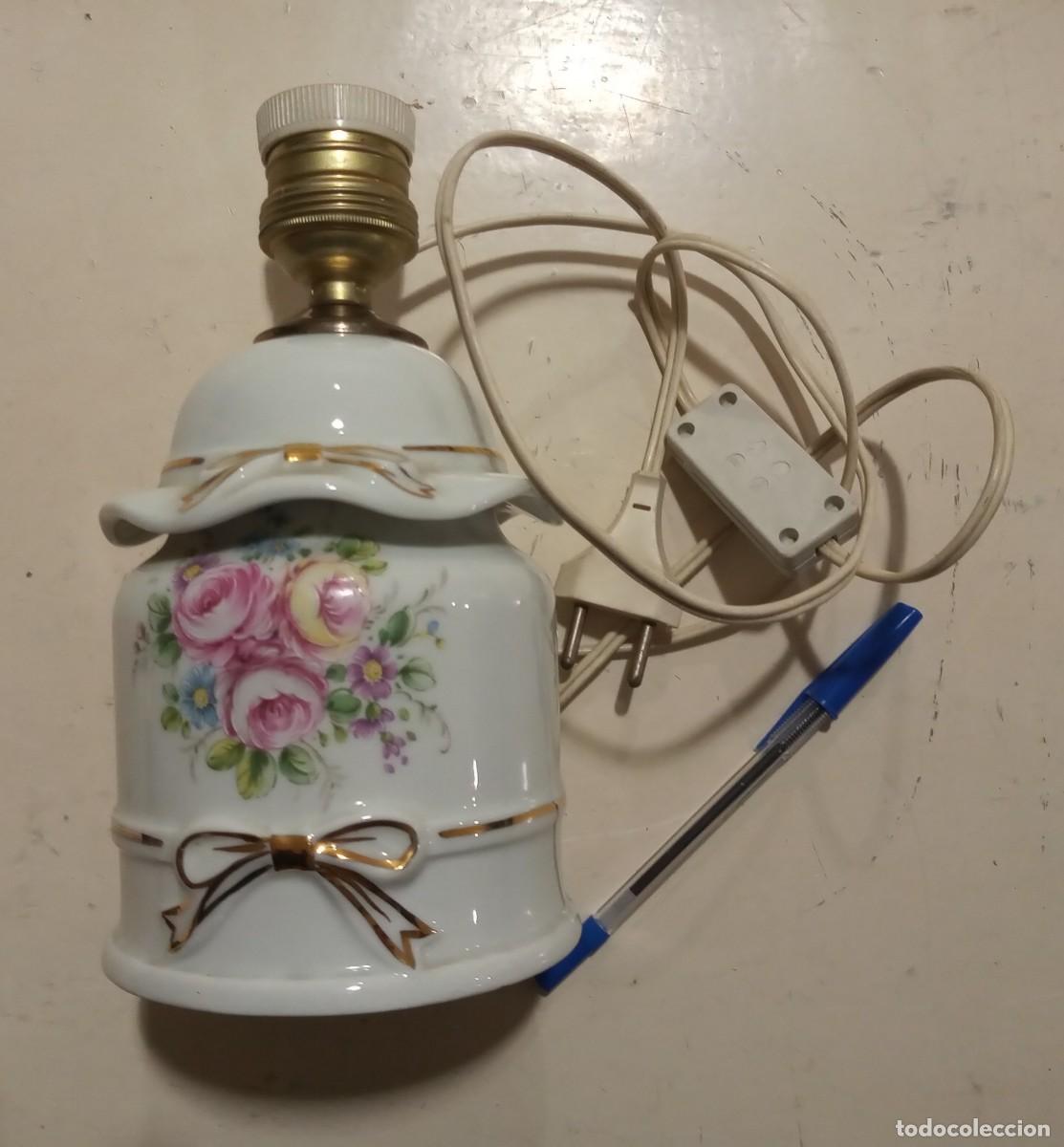 Vintage: L&Aacute;MPARA SOBREMESA CER&Aacute;MICA VINTAGE FLORES LAZO 28CM