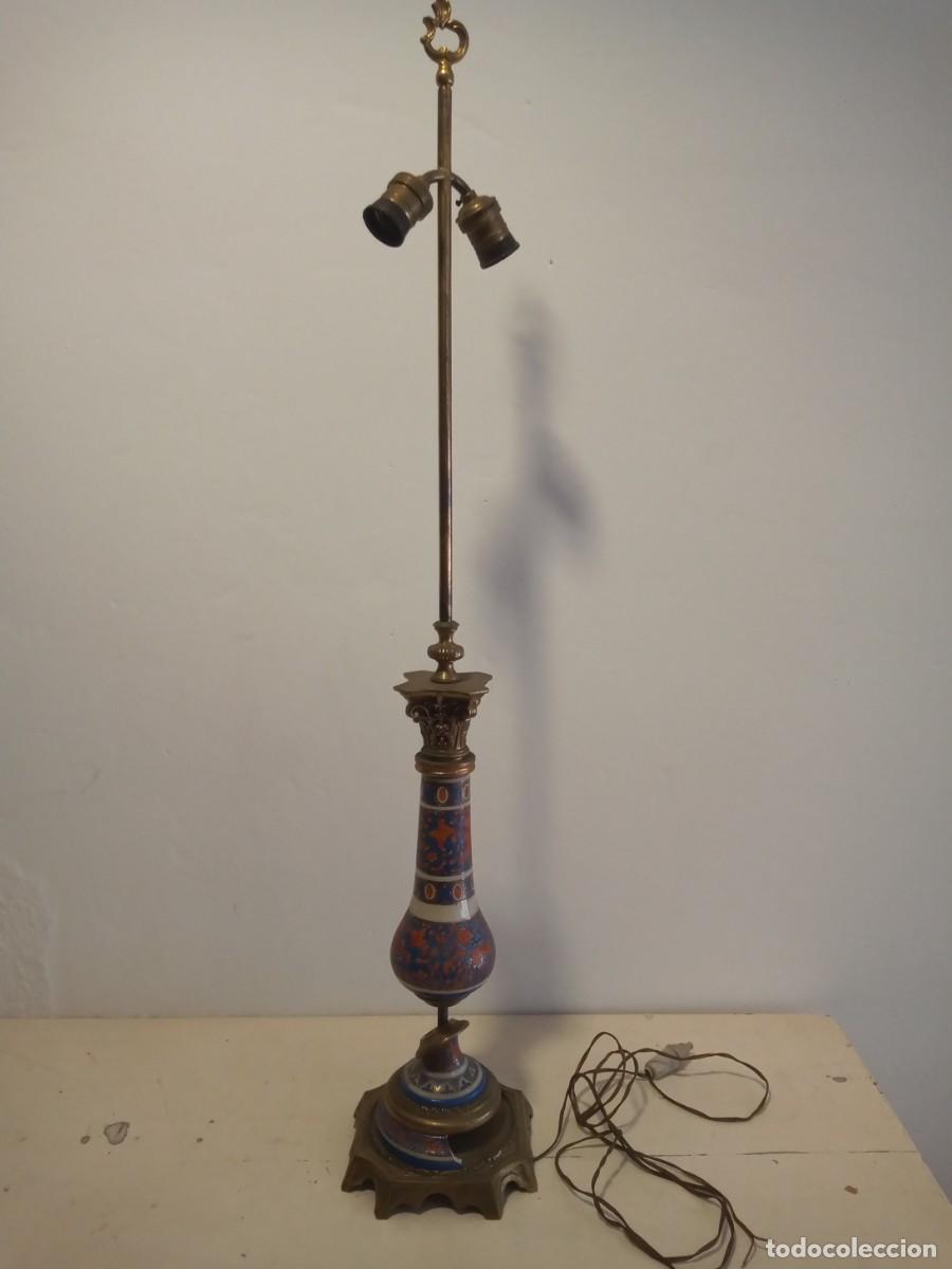 Vintage: L&Aacute;MPARA VINTAGE PIE BRONCE CER&Aacute;MICA 99CM ARGENTINA