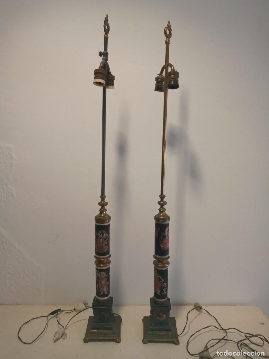 Vintage: PAREJA L&Aacute;MPARAS VINTAGE BRONCE CER&Aacute;MICA 103CM ARGENTINA