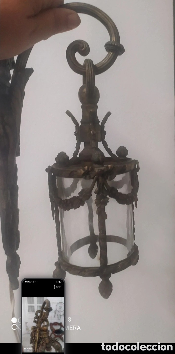 Vintage: Farolillo bronce cristal - Foto 1