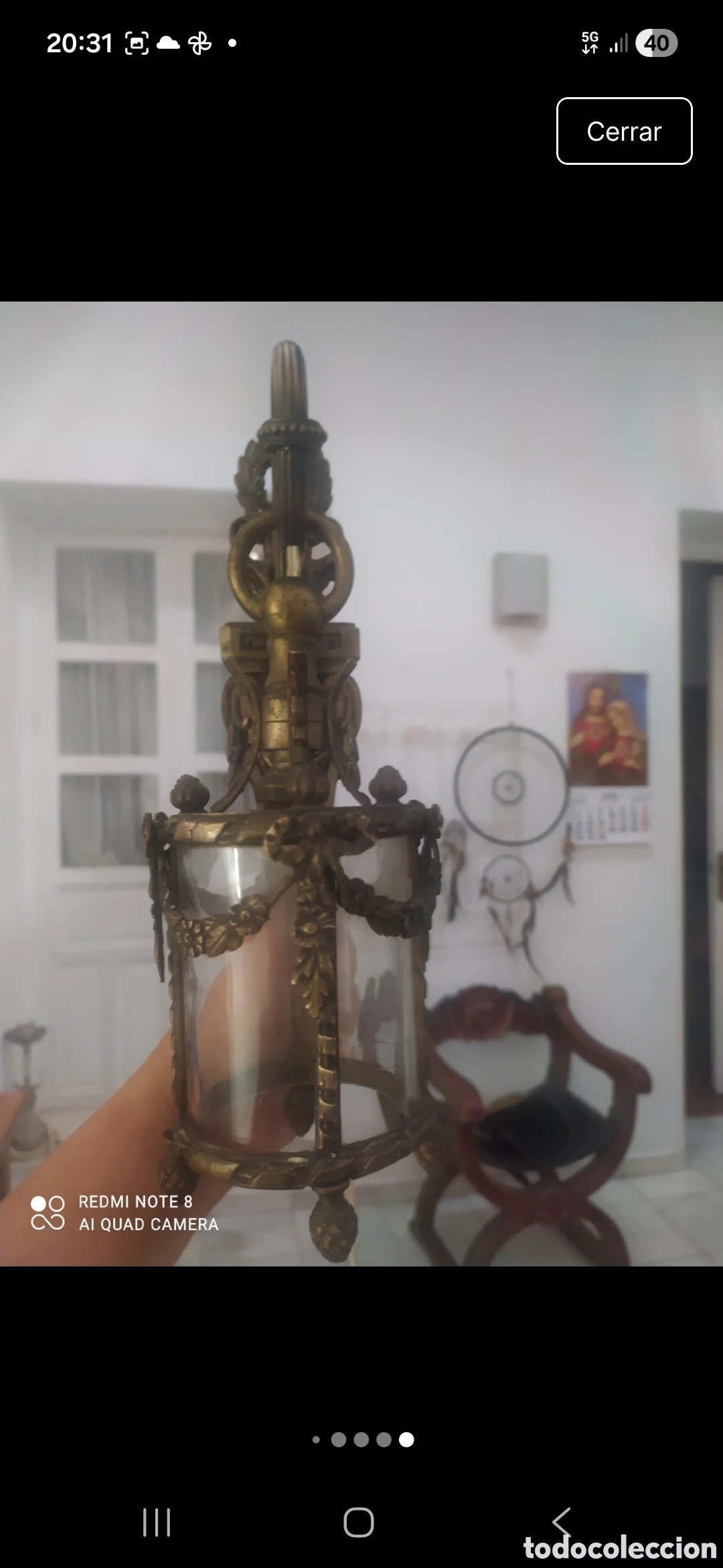 Vintage: Farolillo bronce cristal - Foto 2