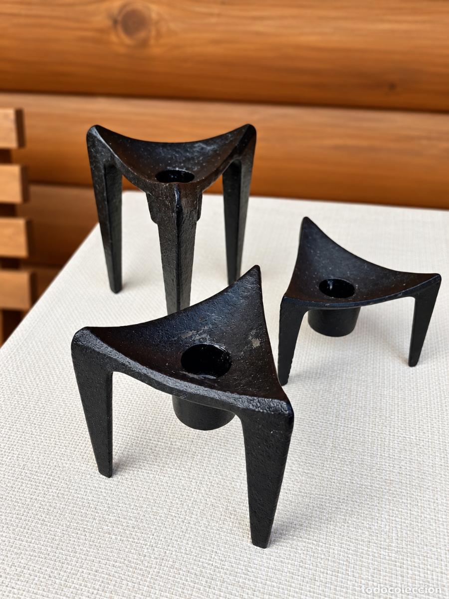 Vintage: Set de 3 candelabros brutalistas escandinavos de hierro fundido
