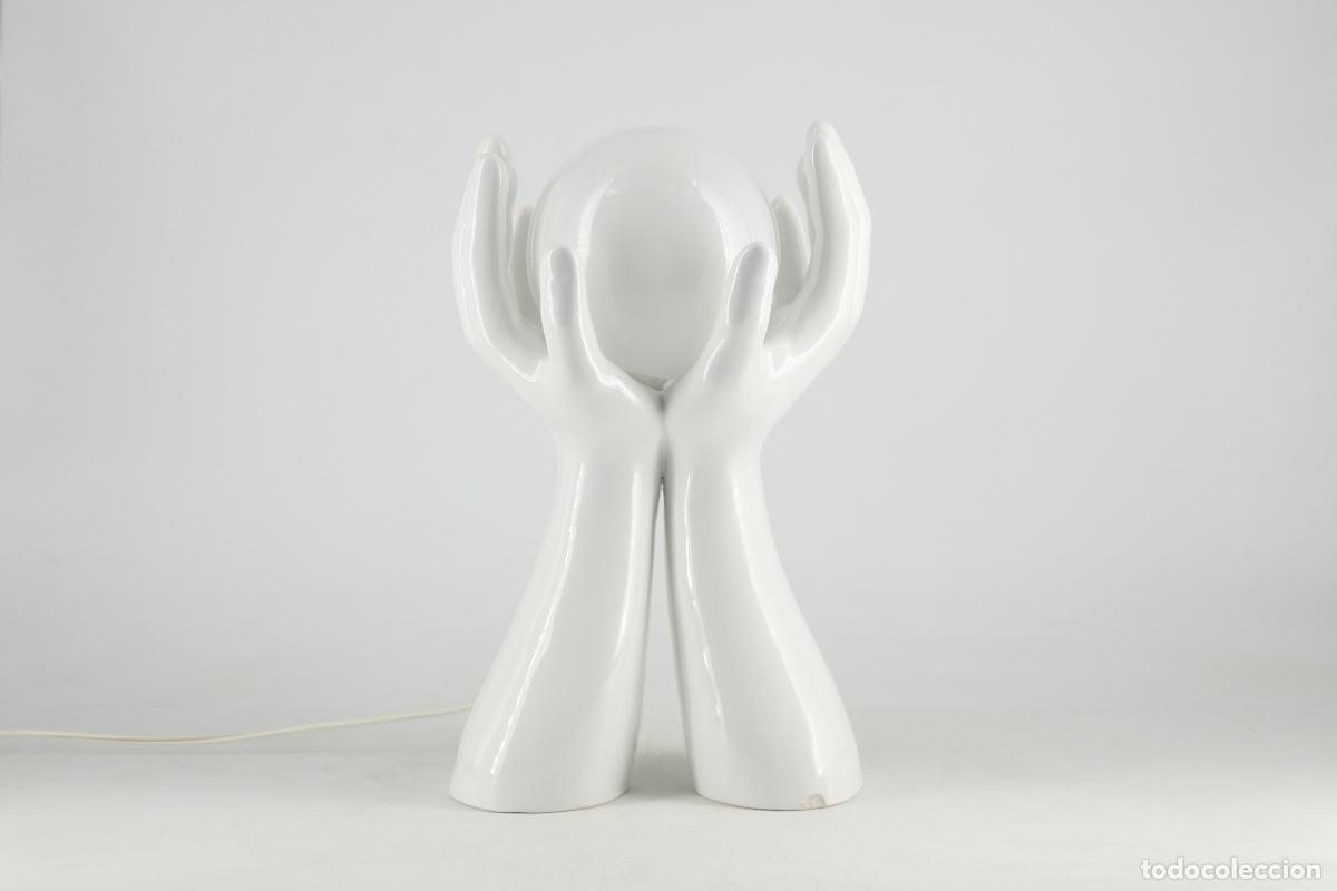 Vintage: lampara sobremesa vintage manos ceramica blanco globo opalina vintage a&ntilde;os 70