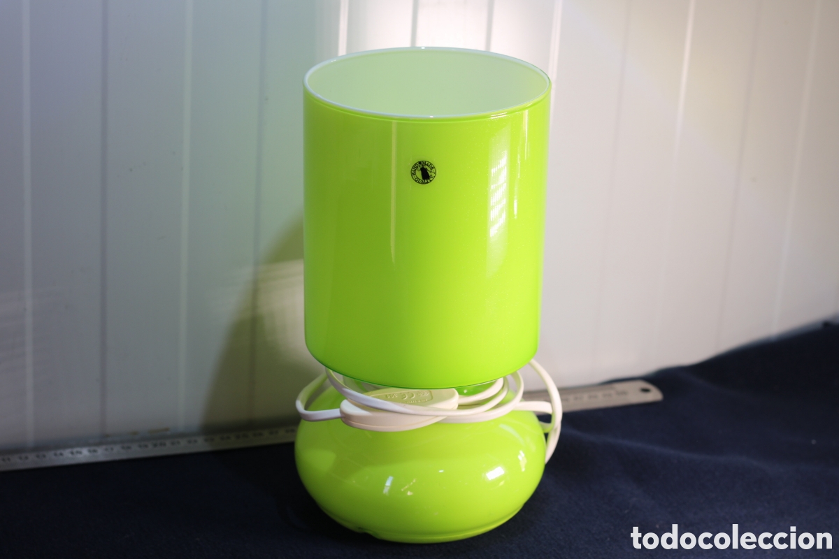Vintage: L&aacute;mpara de Mesa de Cristal Opalino Verde IKEA Lykta - Vintage 25 cm