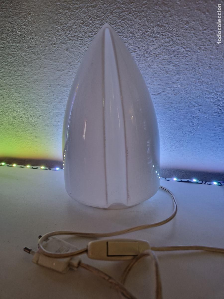 Vintage: lampara vintage retro tulipa cristal opalino blanca menhir dise&ntilde;o tipo bruno Gecchelin prisma ovoide
