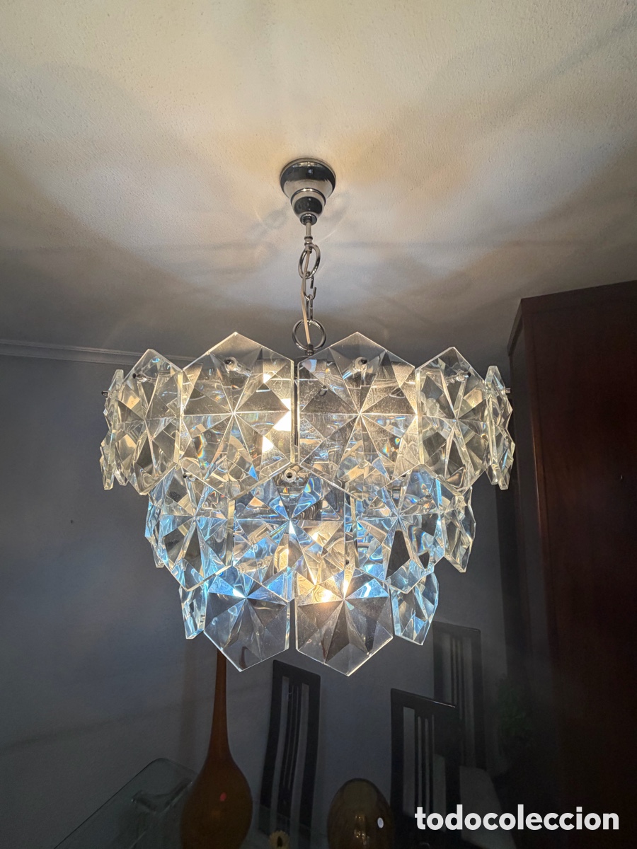 Vintage: L&aacute;mpara de ara&ntilde;a de cristal y cromo de Kinkeldey, Alemania, a&ntilde;os 60