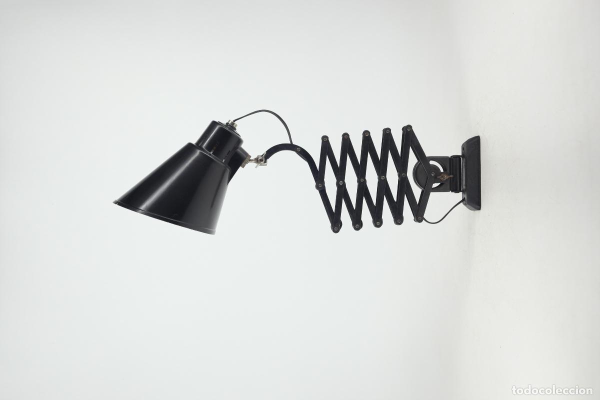 Vintage: Lampara flexo acordeon tijera Bometal extensible aplique barcelona 40's vintage industrial negro
