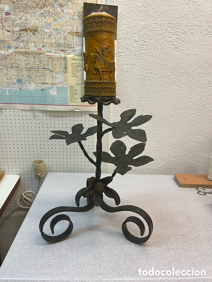 Vintage: Candelabro de forja a&ntilde;os 60 + vela suiza