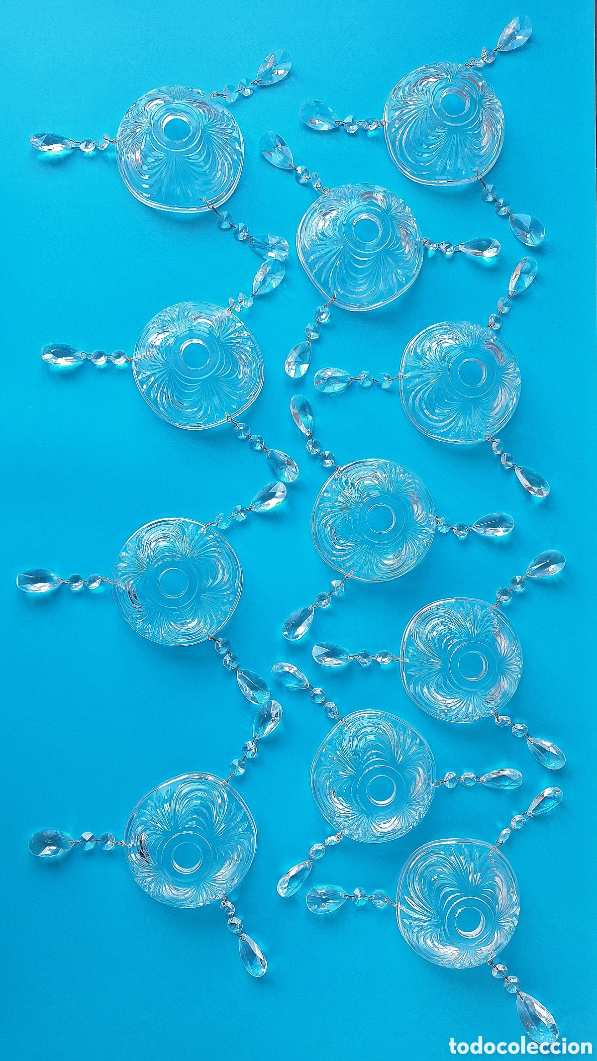 Vintage: 11 Platillos de cristal con l&aacute;grimas para l&aacute;mpara de ara&ntilde;a